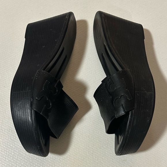 Vintage Tory Burch Lowell/Patti Style Black Wedge Leather Sandals Size 8 VGUC - Picture 5 of 13